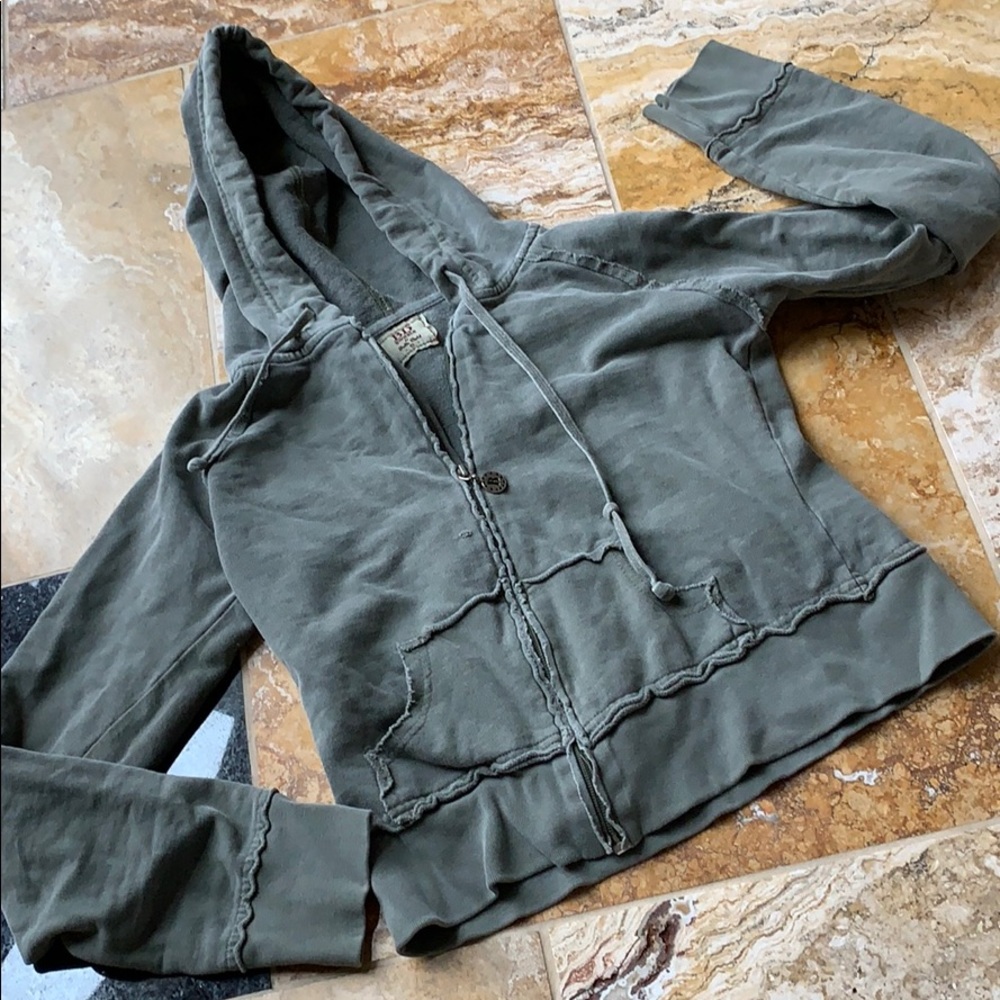 Bella Dahl ripped/faded 100% cotton olive hoodie